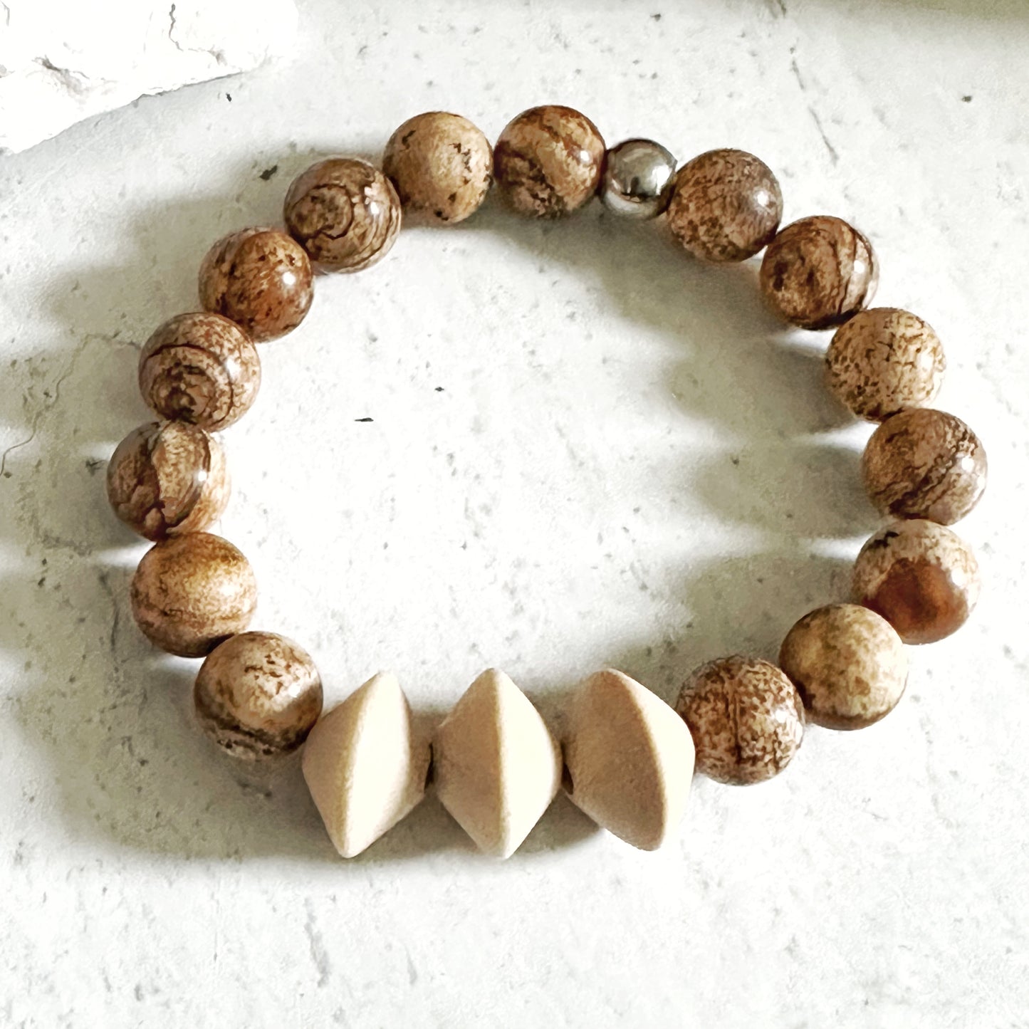 Beaded Boho Bracelet Natural Materials Gemstone Wood Unisex