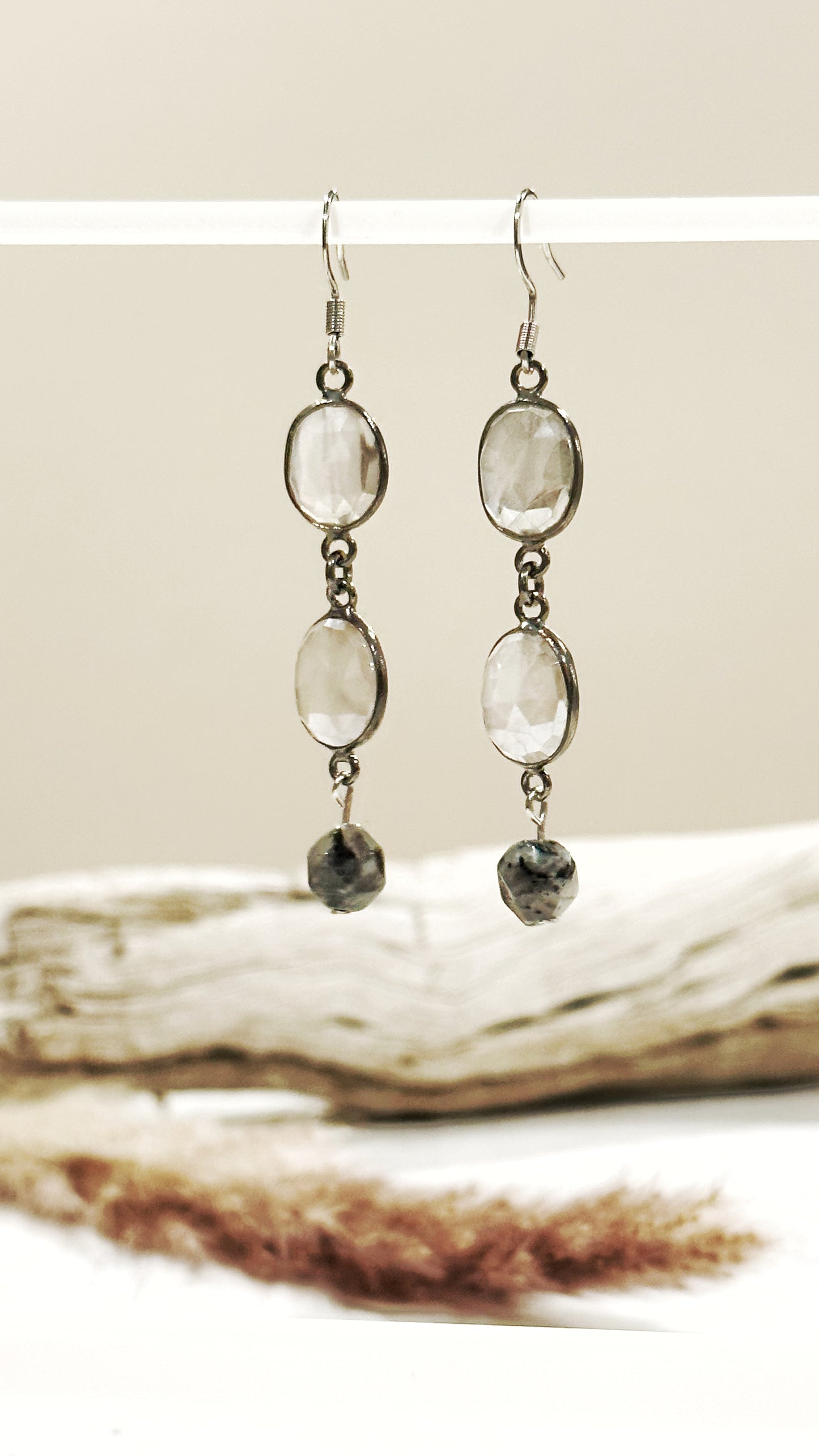 Sparkly Moonstone Gemstone Dangle Earrings Boho Chic Jewelry