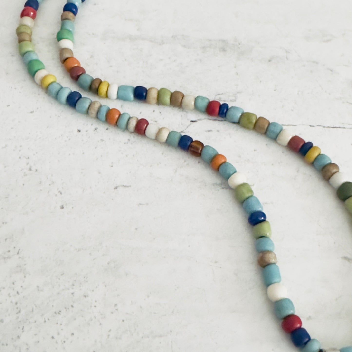 Colorful Rainbow Beaded Boho Necklace with Turquoise Charm African Glass and Metal Beads