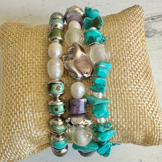 Boho Bracelets Gemstones Turquoise Pearl Glass