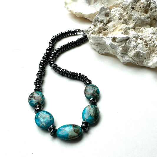 Boho Turquoise Gemstone Beaded Necklace Black