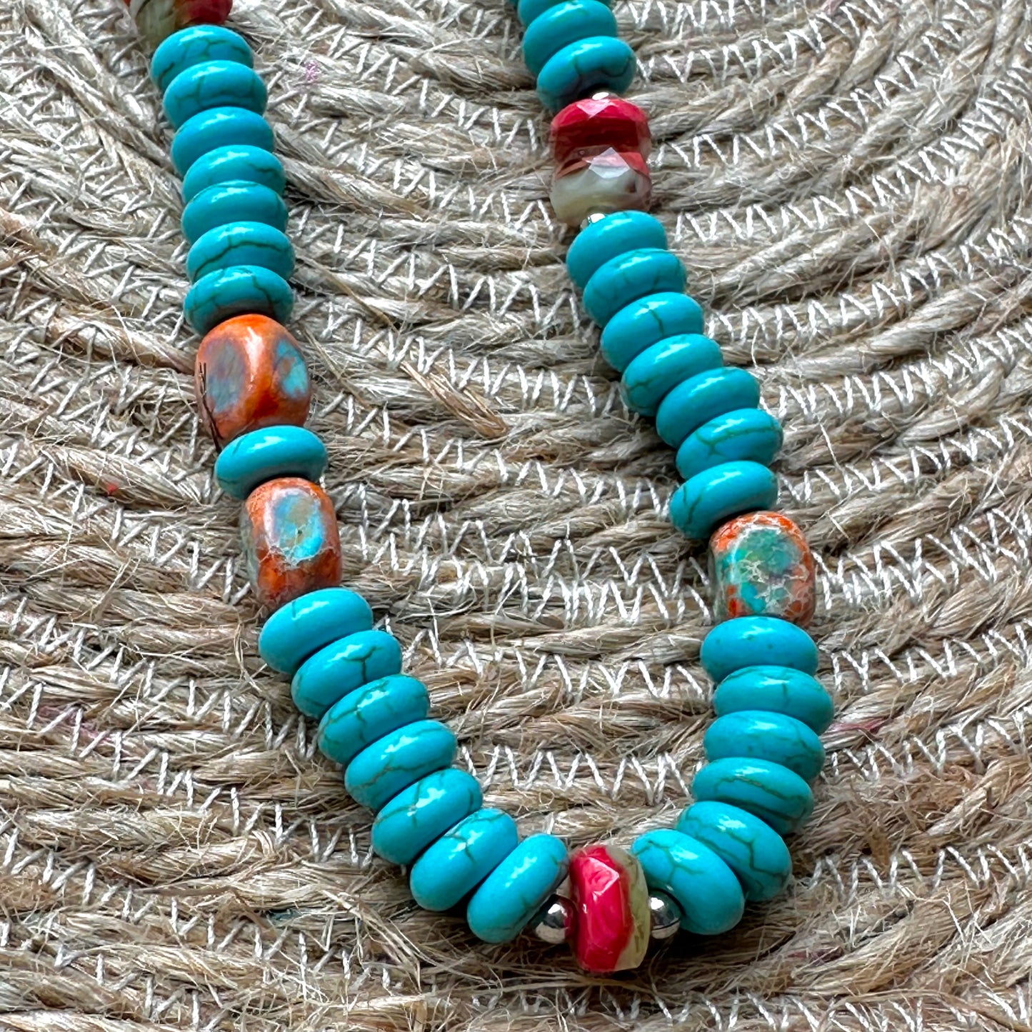 Boho Turquoise Beaded Necklace Hippy Southwestern Classic