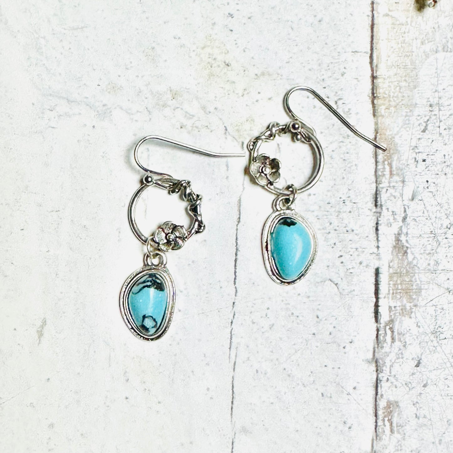 Silver Hoop and Turquoise Earrings