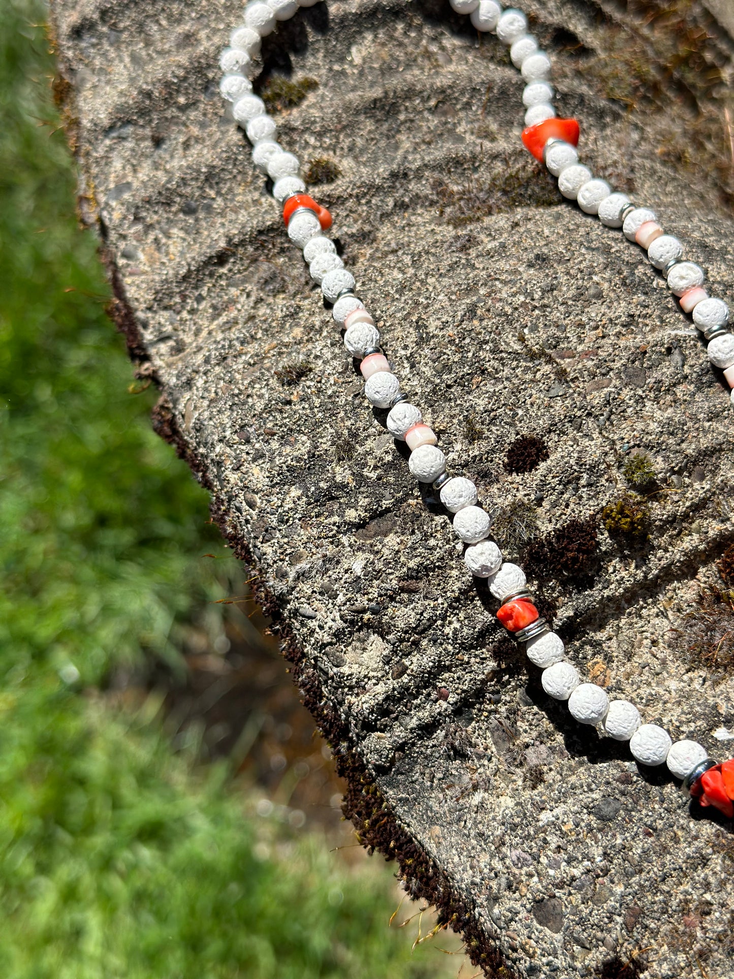 Boho Beach Beaded Choker Necklace White Orange