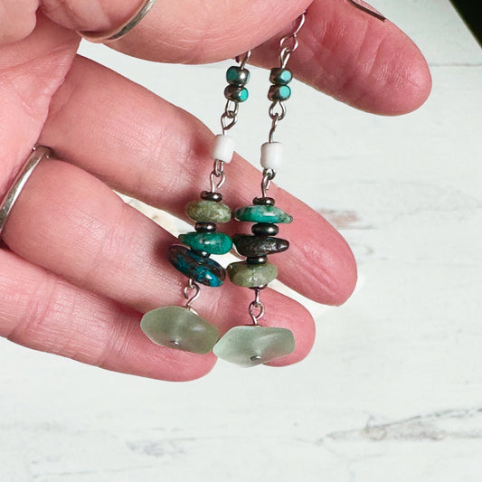 Beach Boho Turquoise Sea Glass Earrings