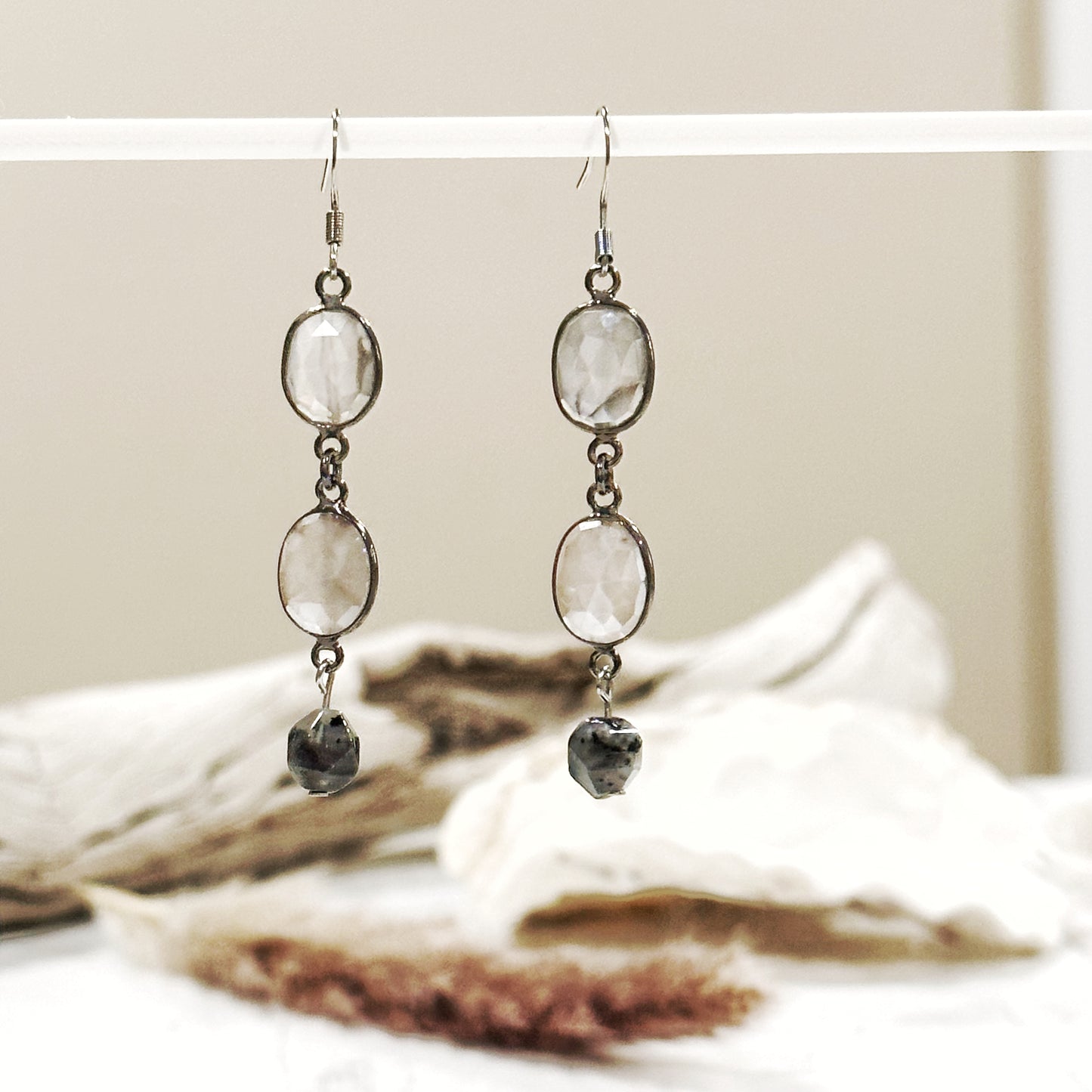 Sparkly Moonstone Gemstone Dangle Earrings Boho Chic Jewelry