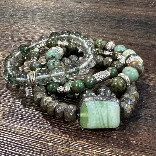 Gemstone Stretch Bracelets Green Turquoise