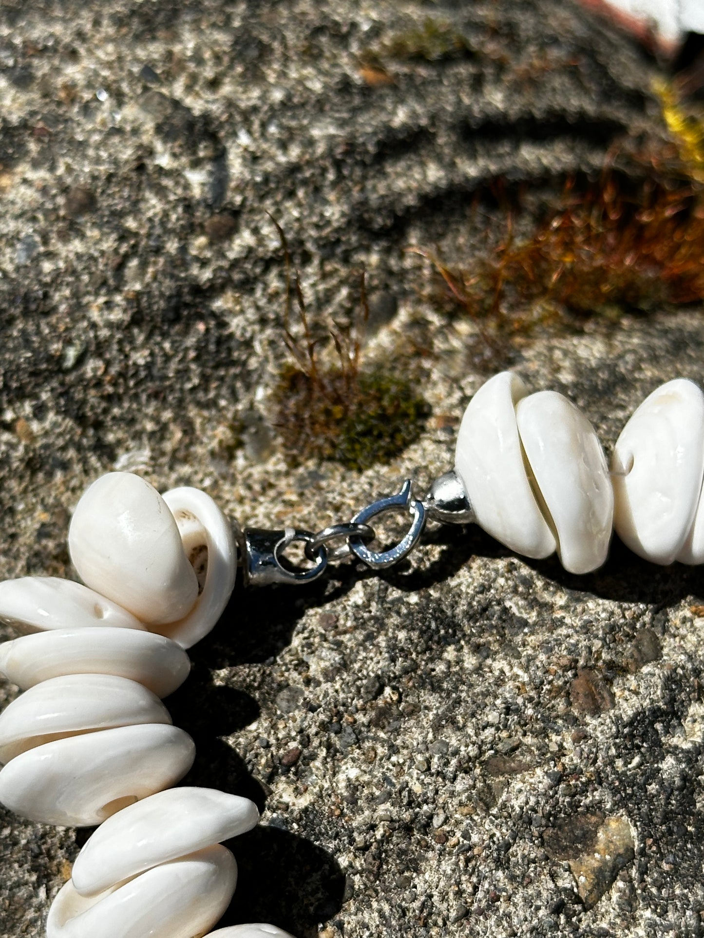 Boho Beach Beaded Shell Necklace with Gemstones and African Hand Forged Medal