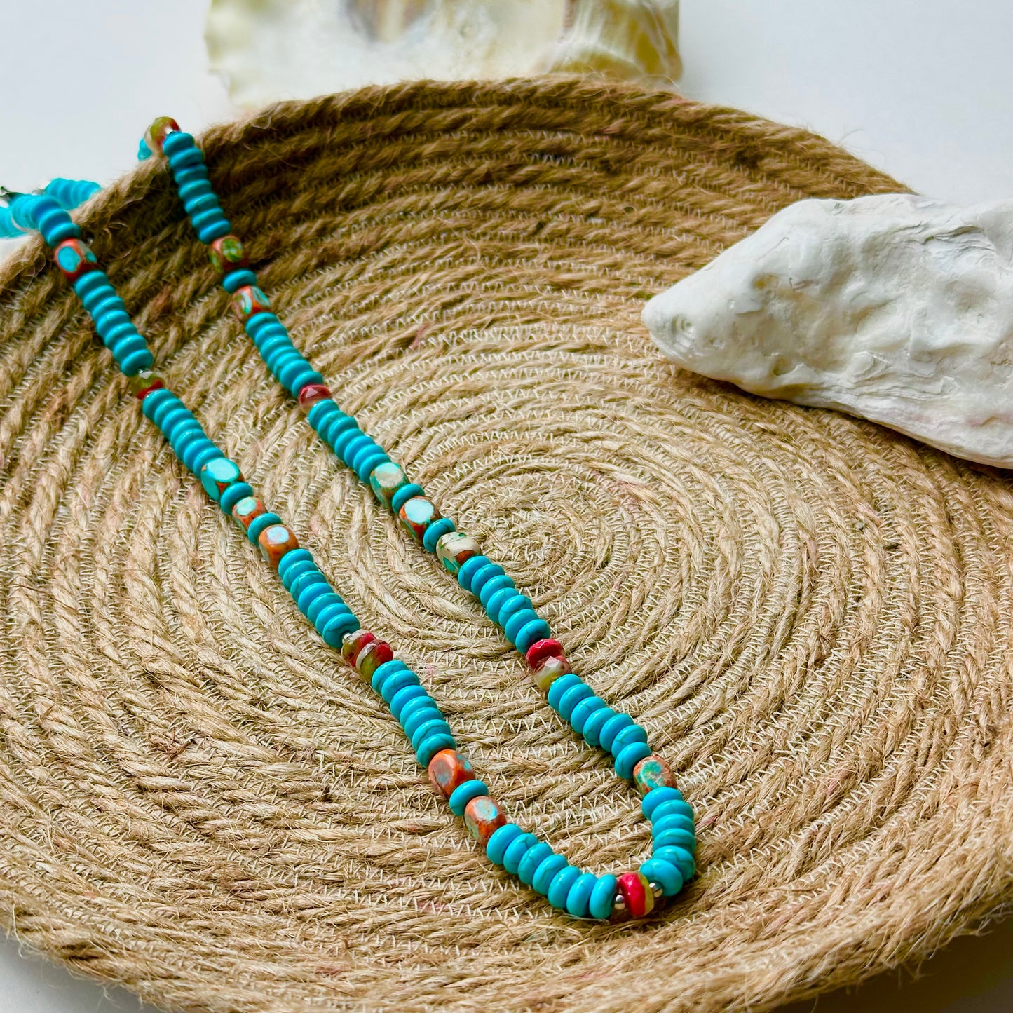 Boho Turquoise Beaded Necklace Hippy Southwestern Classic