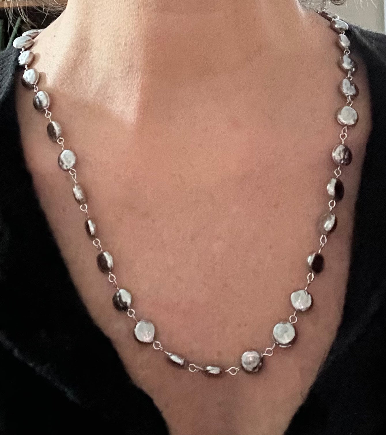 Boho Chic Silver Pearl Long Statement Necklace