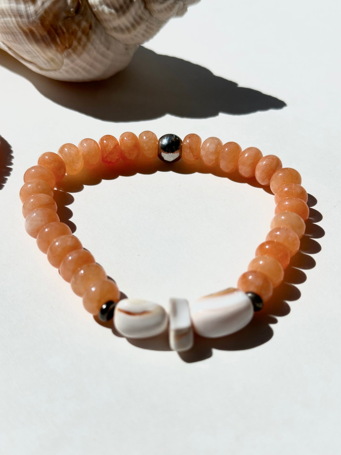 Boho Beach Beaded Bracelets Shells White Orange Coral