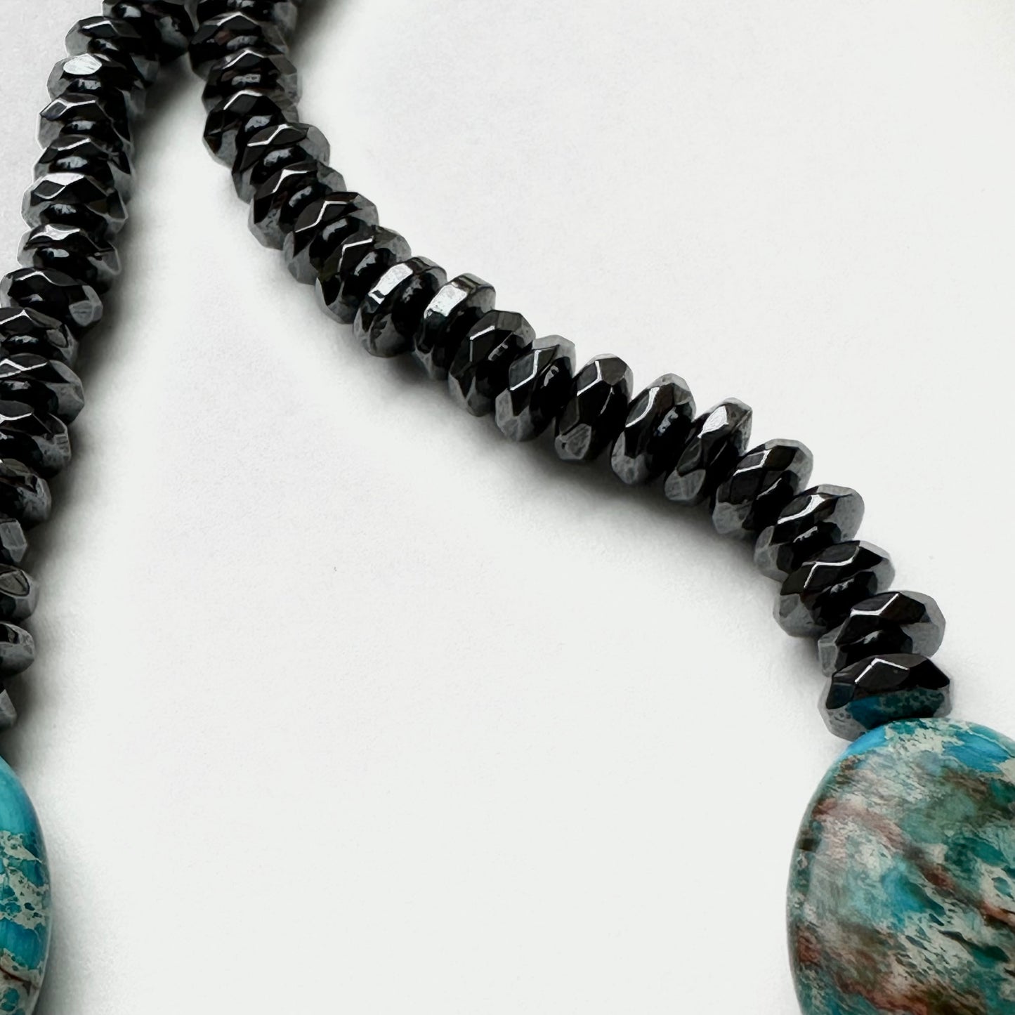 Boho Beaded Necklace Turquoise Black Silver