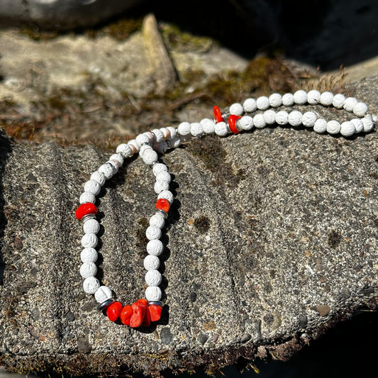 Boho Beach Beaded Choker Necklace White Orange