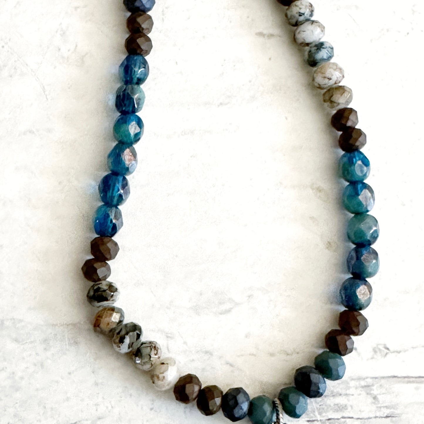 Beaded Boho Chic Artisan Necklace Czech Glass Neutral Blue Brown Ivory