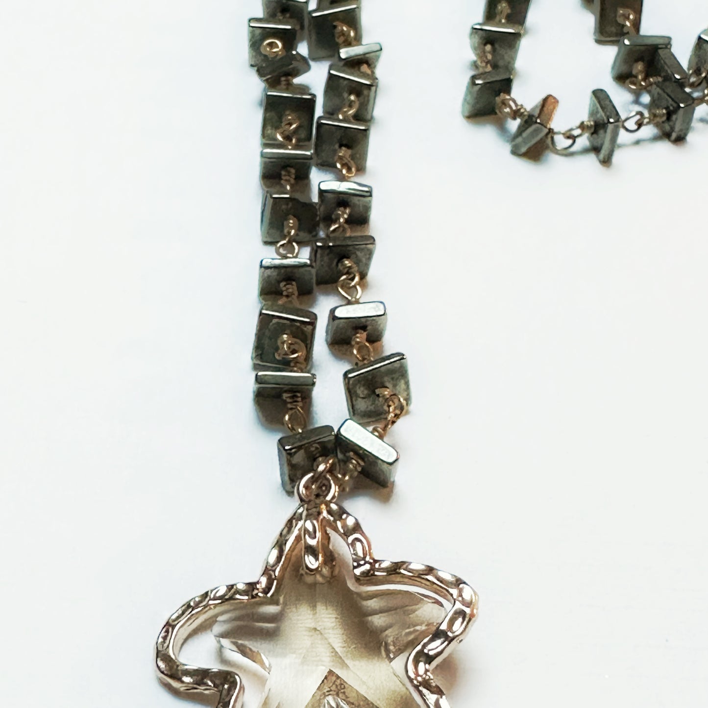 Boho Chic Pyrite and Gold Necklace with Gold Crystal Star Pendant Gift Holidays Everyday