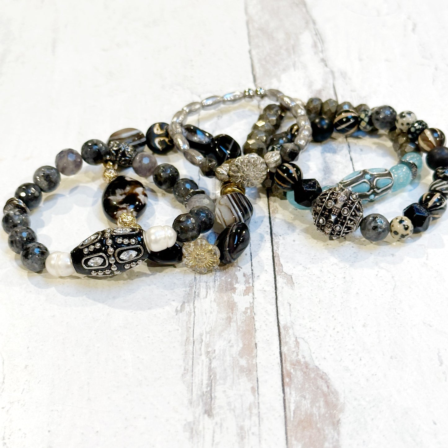 Jewelry Beaded Gemstone African and Tibetan Trade Beads Gray Blue Silver Gray