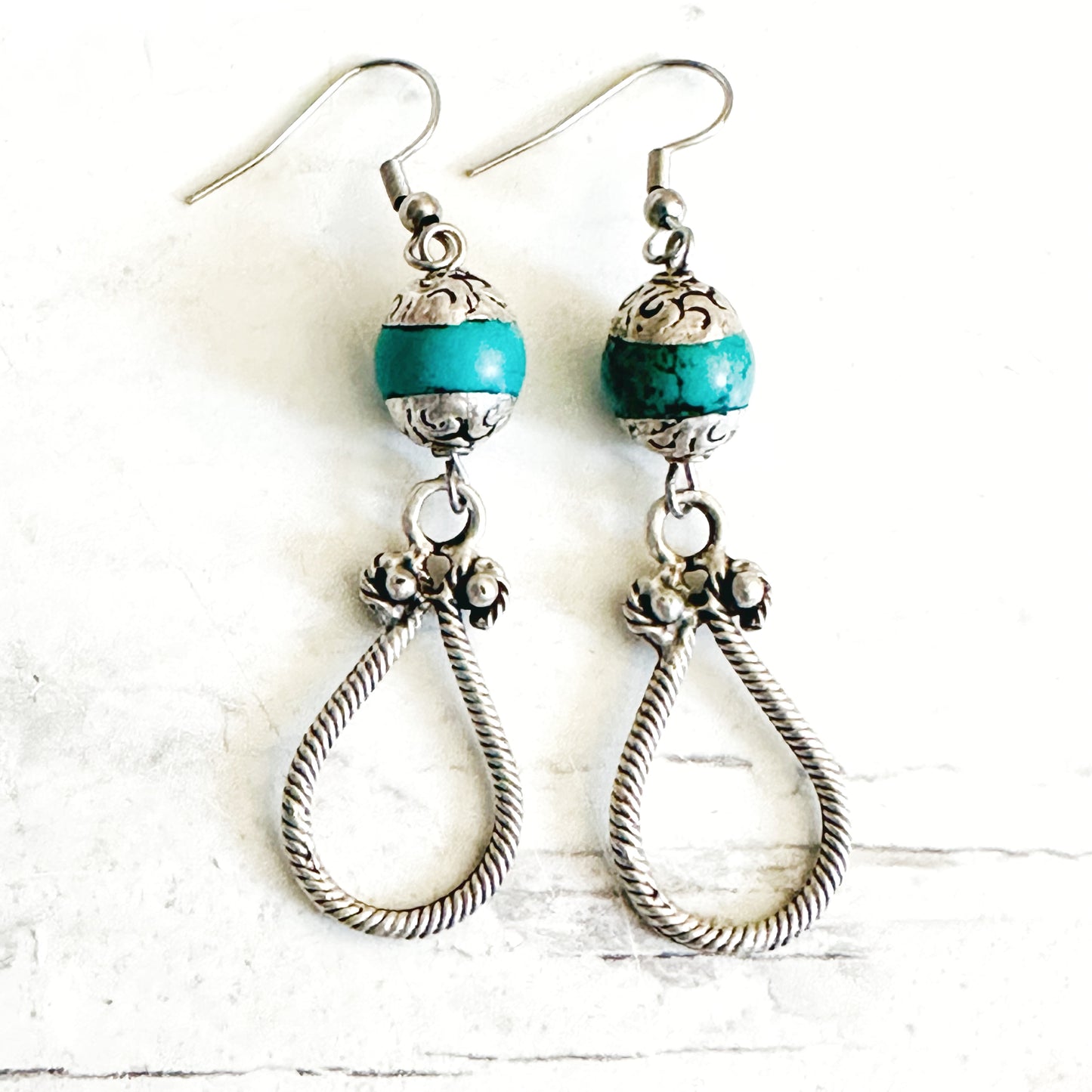 Earrings Tibetan Turquoise Dangle Stainless Steel Artisan