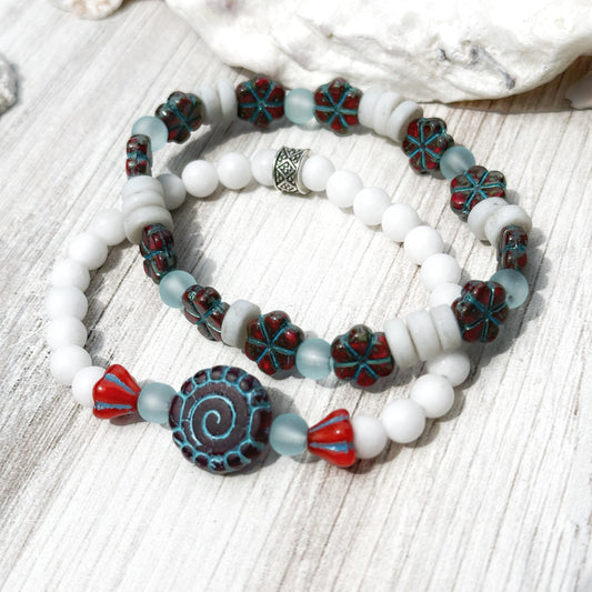 Boho Bracelets Stretch Red White Blue