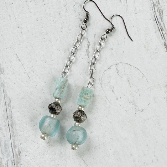Blue Glass and Gemstone Earrings