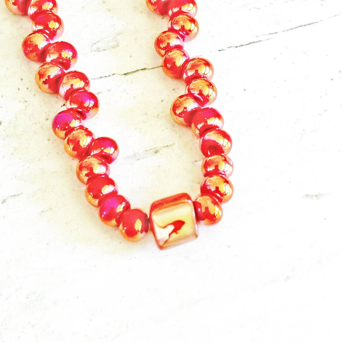 Beaded Necklace OOAK Pink Orange