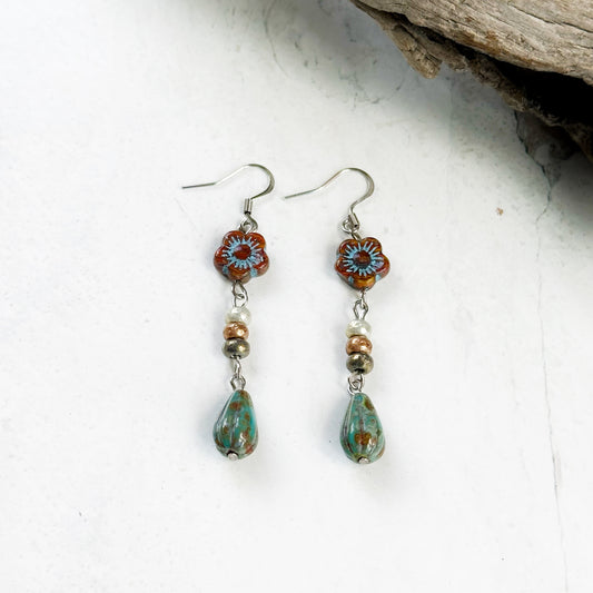 Czech Glass Flower Earrings