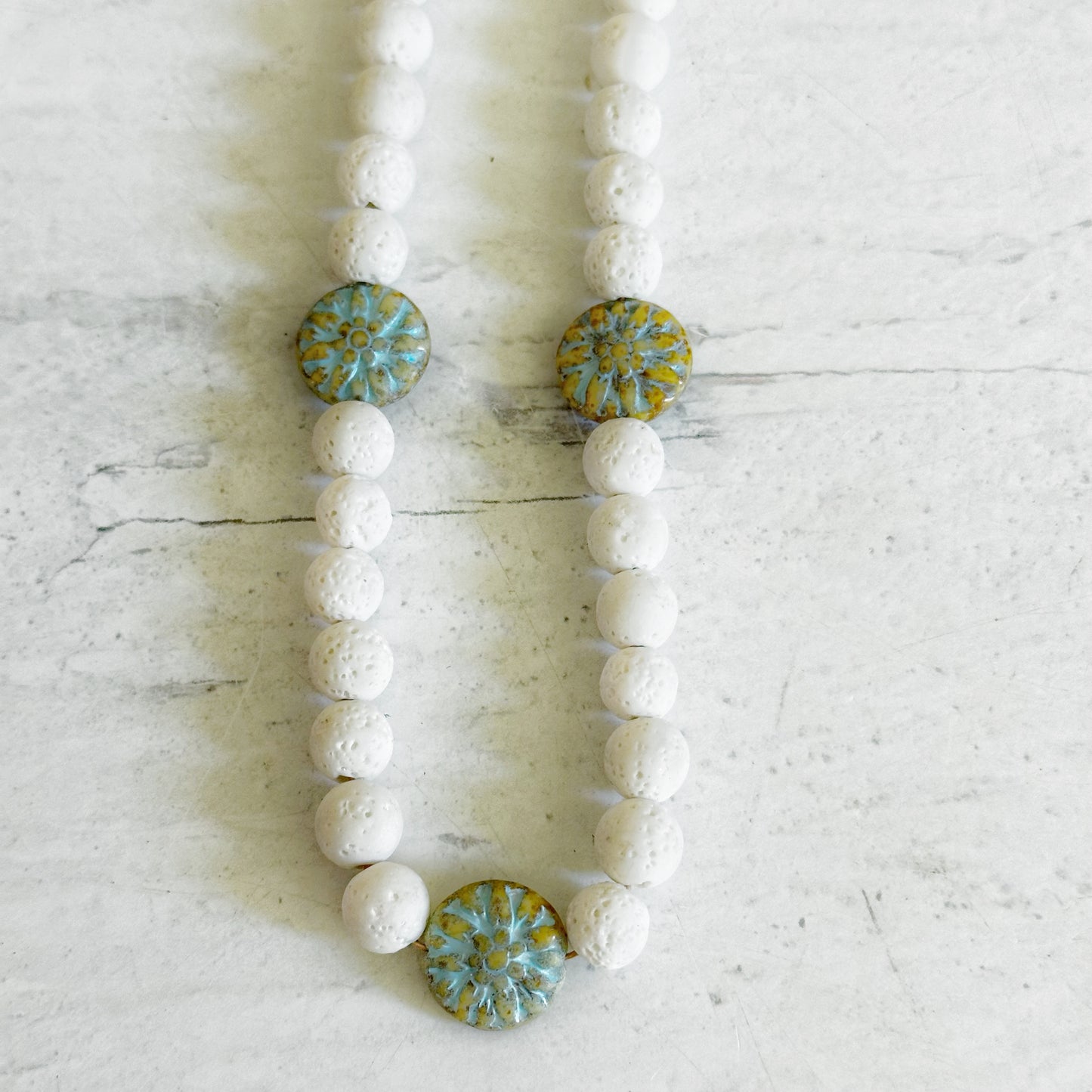 Boho Beach Beaded White Lave and Glass Necklace