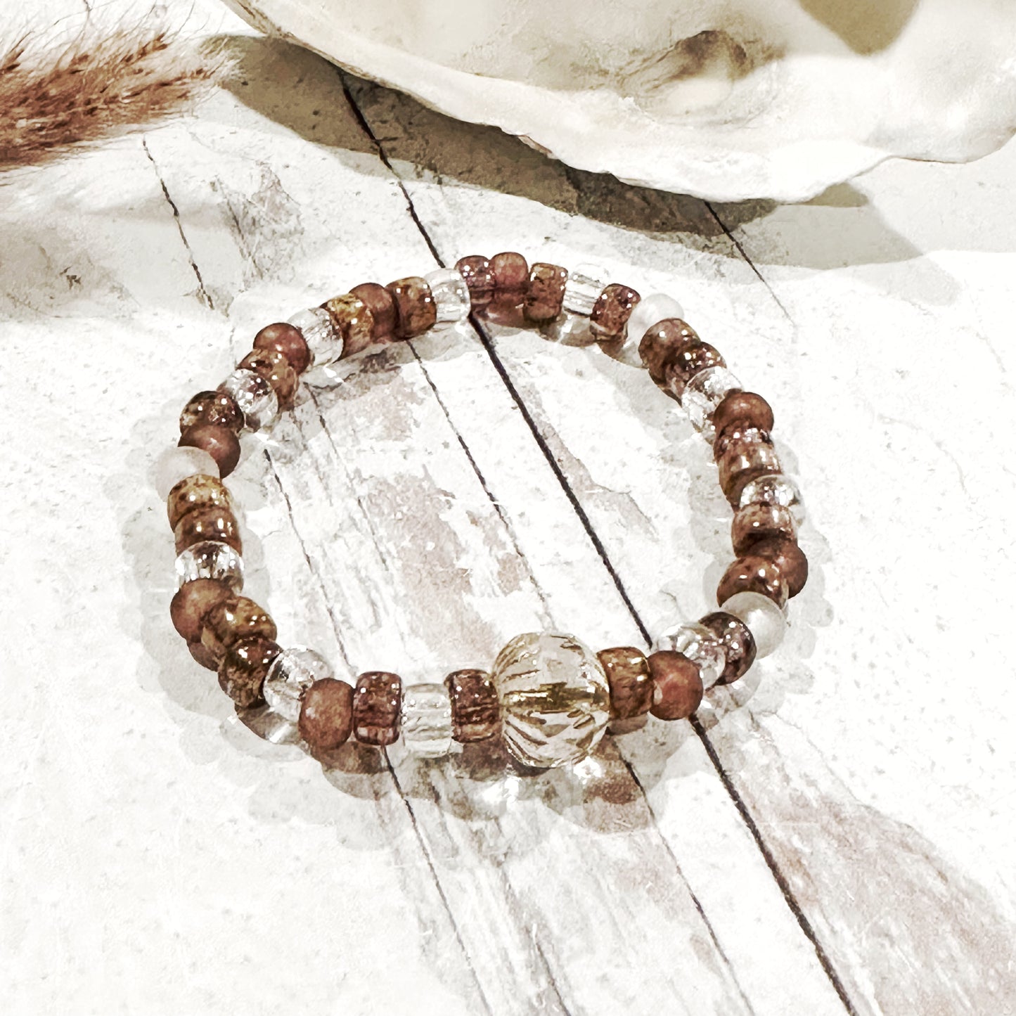 Beaded Boho Chic Jewelry Bracelet Glass Crystal Rose Gold Copper Gold Clear Gift Holiday Party