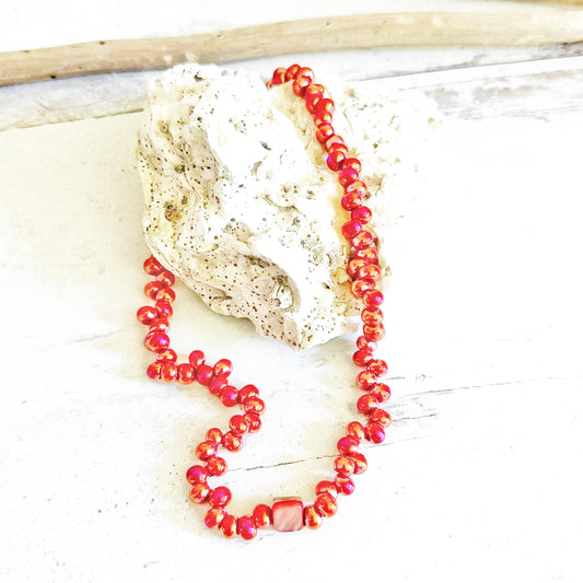 Beaded Necklace OOAK Pink Orange