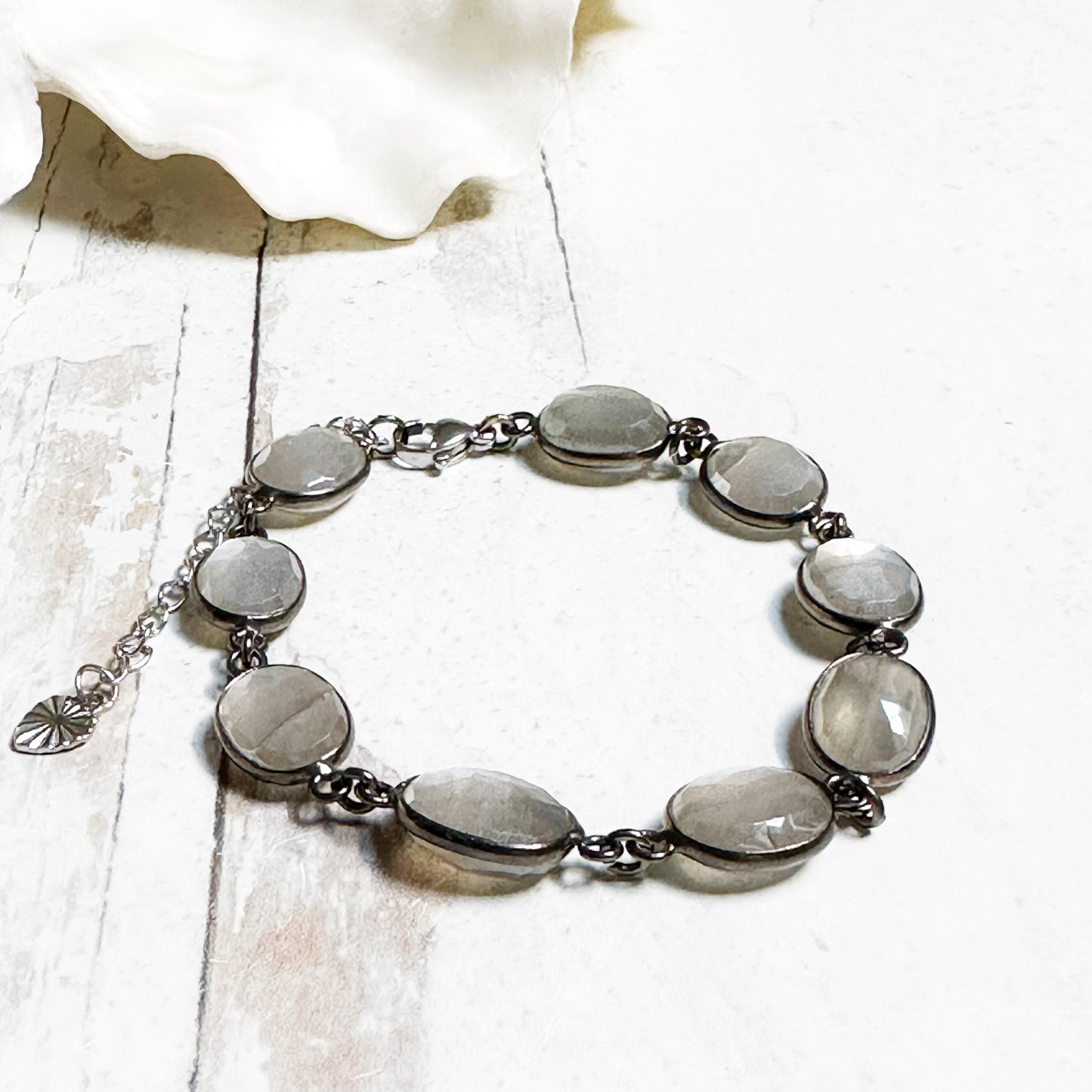 Adjustable Moonstone Gemstone and Metal Boho Chic Bracelet