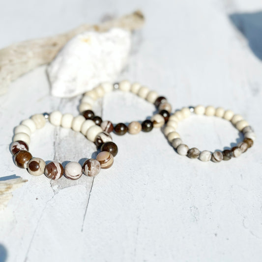 Beaded Boho Bracelets Neutral Colors Brown