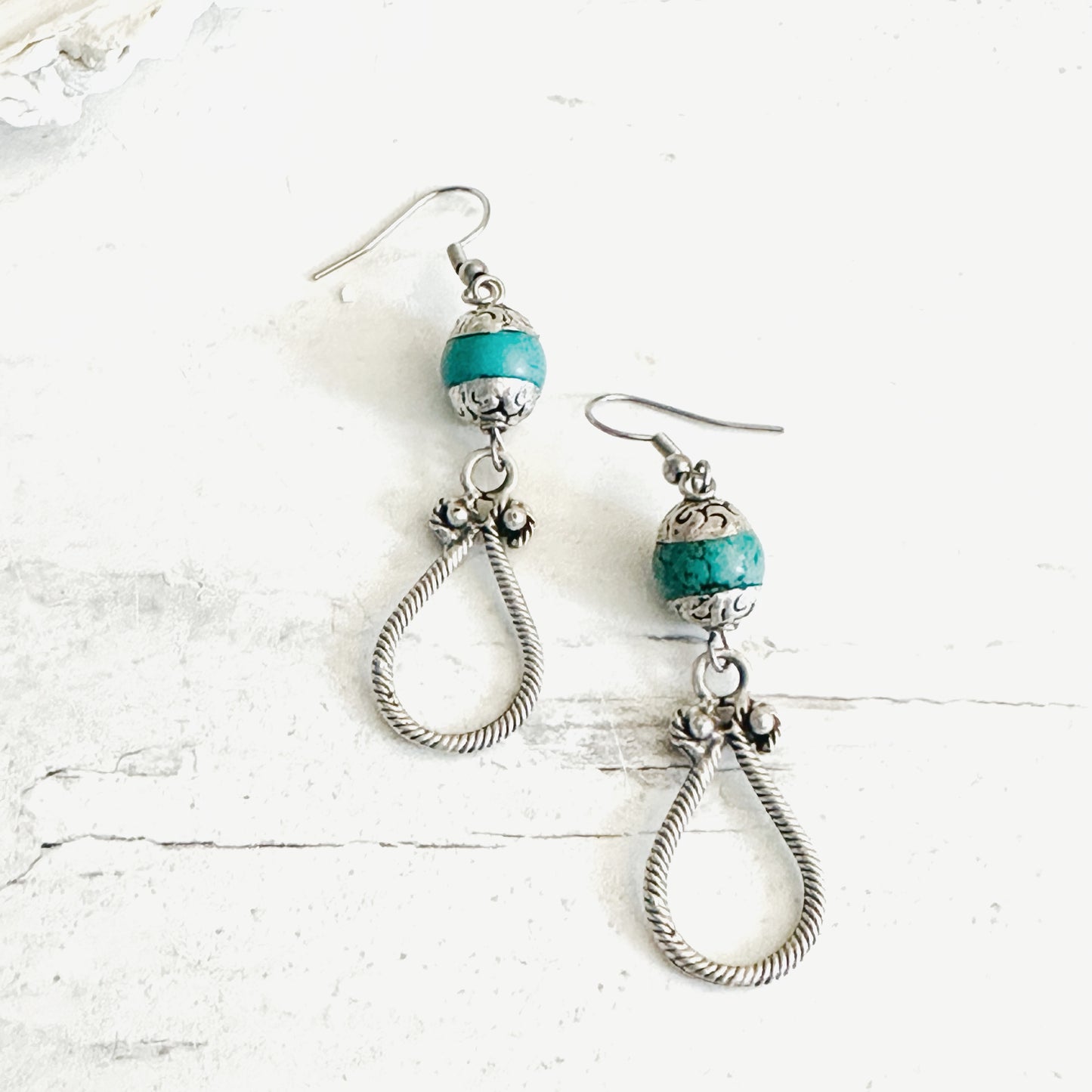 Earrings Tibetan Turquoise Dangle Stainless Steel Artisan