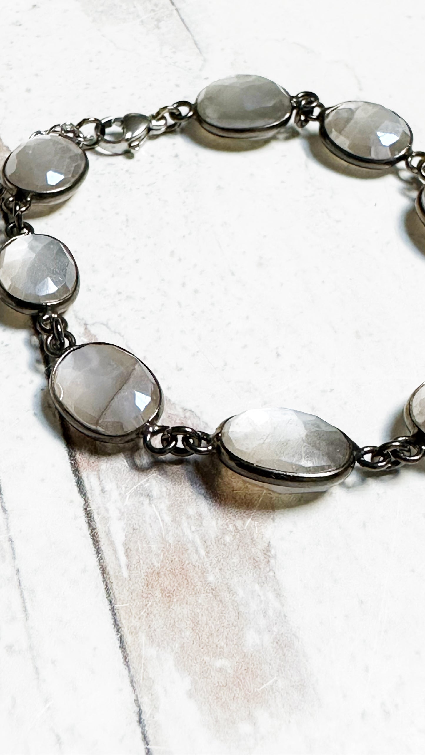 Adjustable Moonstone Gemstone and Metal Boho Chic Bracelet