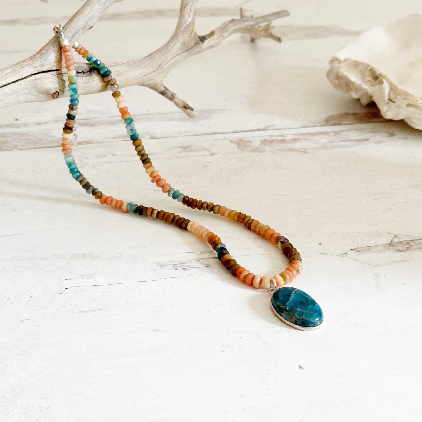 Boho Beaded Necklace with Opal Gemstones