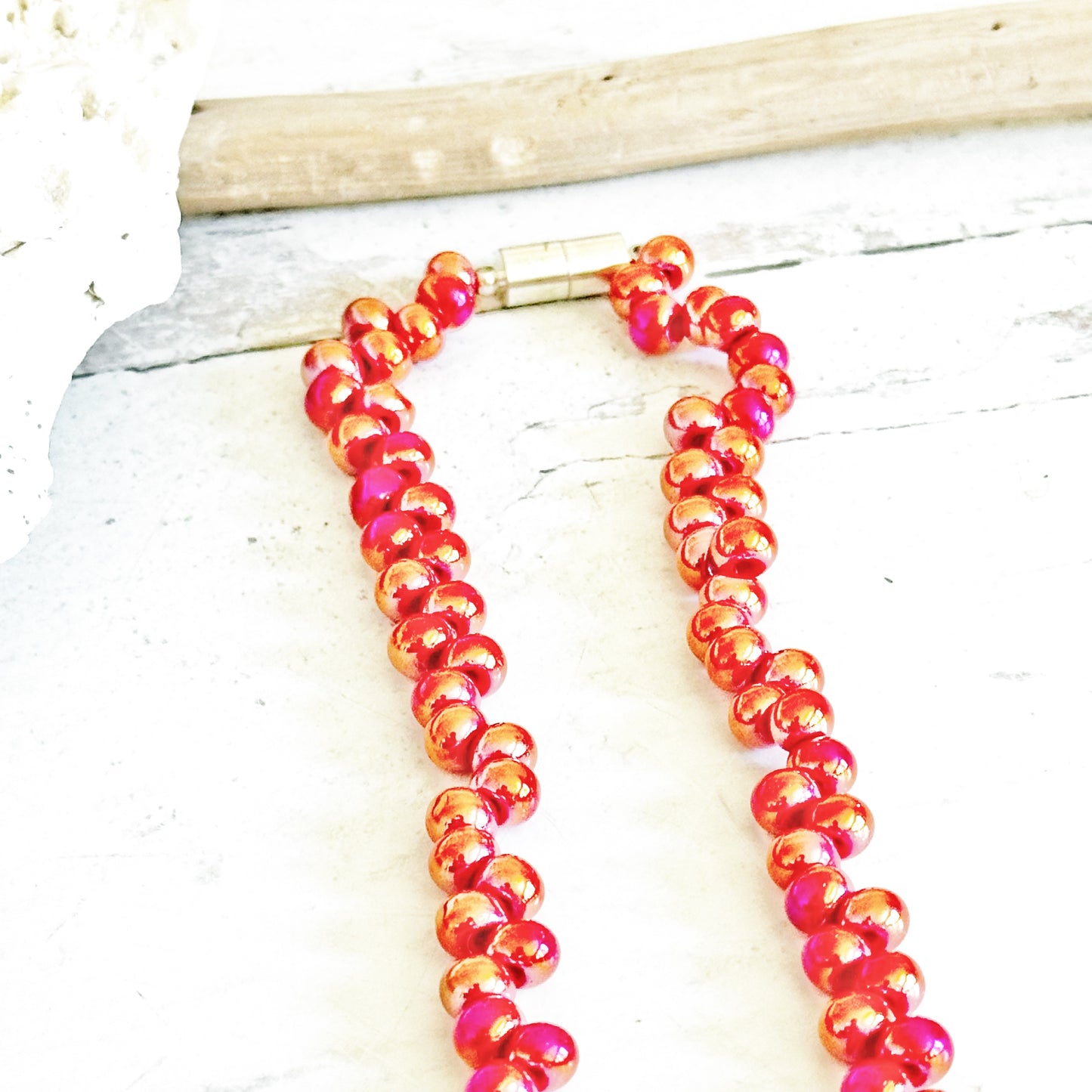 Beaded Necklace OOAK Pink Orange