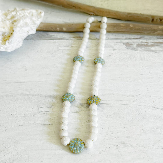 Boho Beach Beaded White Lave and Glass Necklace