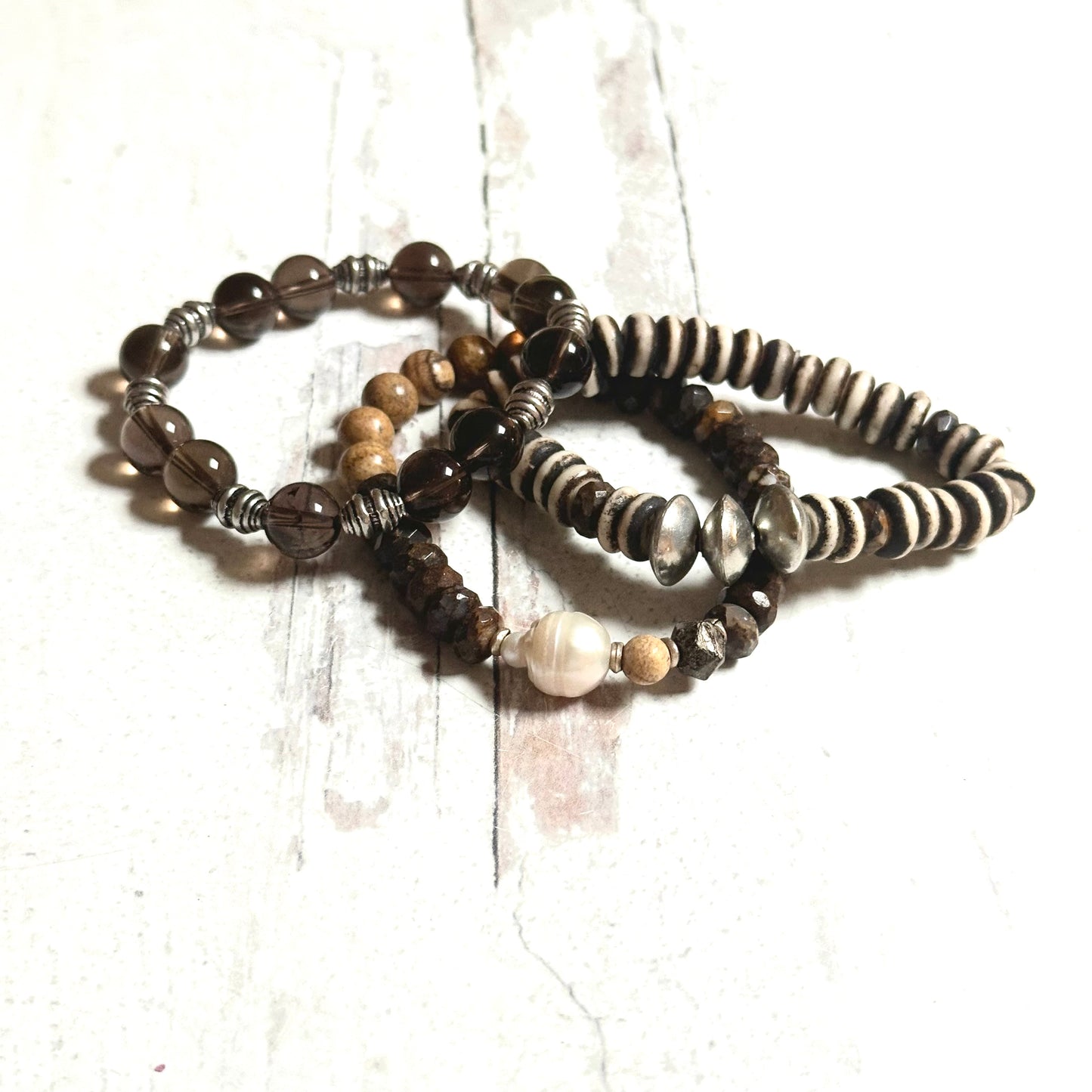 Gemstone Stretch Bracelets Brown Pearl