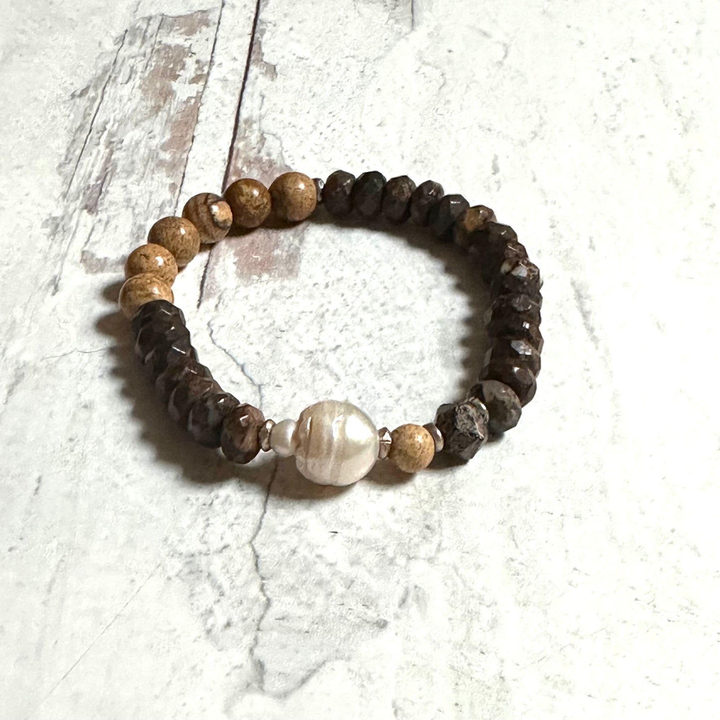 Gemstone Stretch Bracelets Brown Pearl