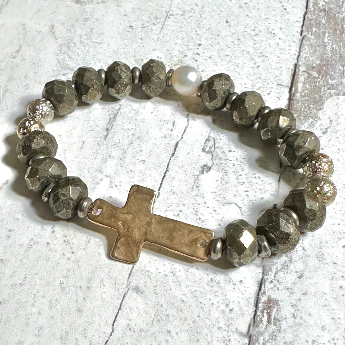 Gold Cross Pearl Bracelet