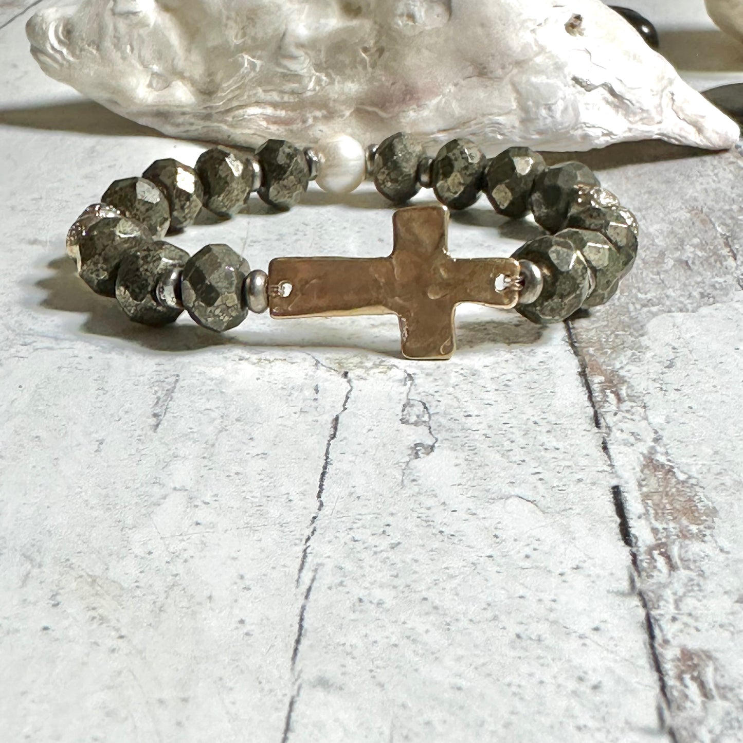 Gold Cross Pearl Bracelet