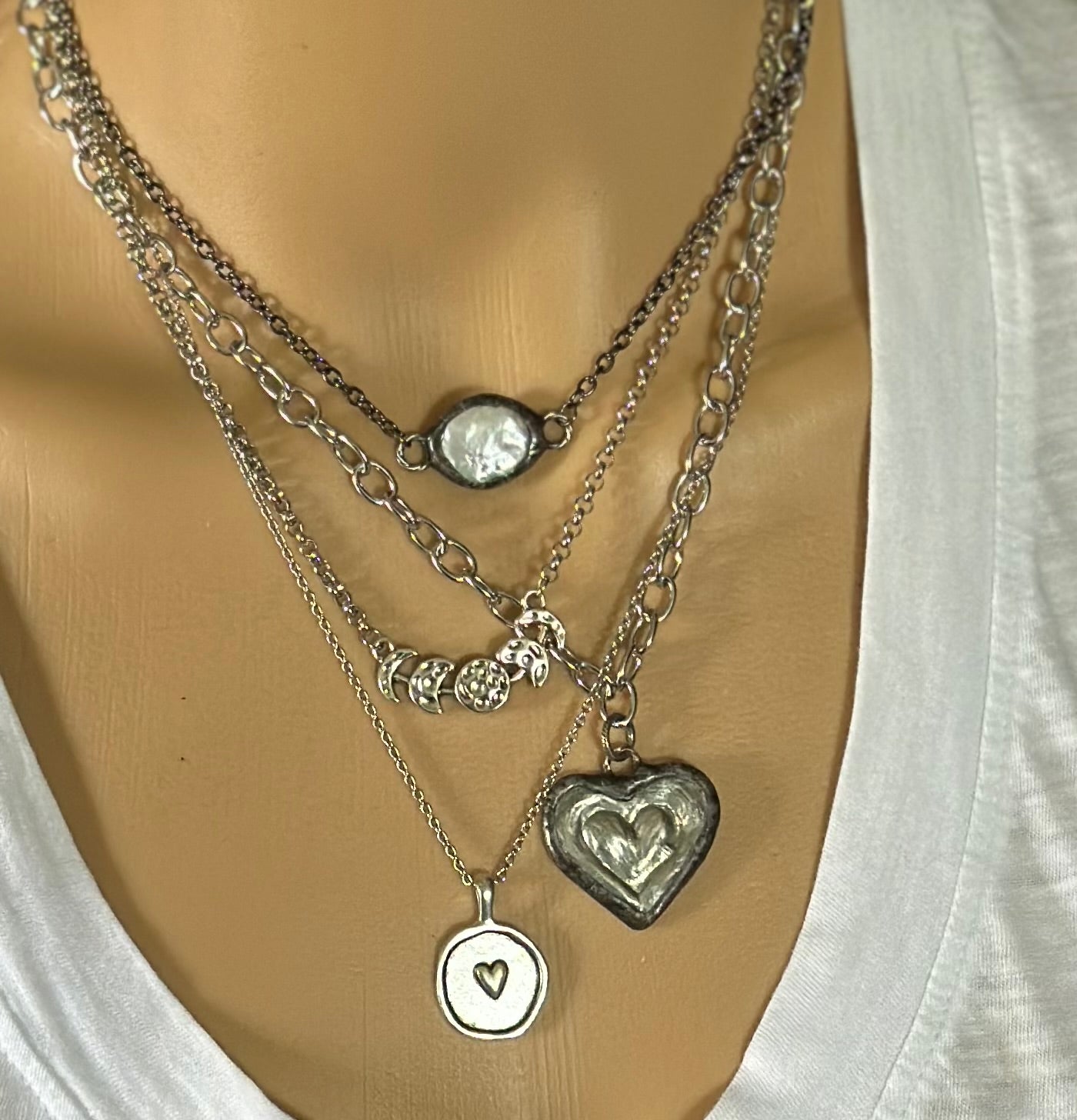 Heart Pendant Necklace Silver Chain