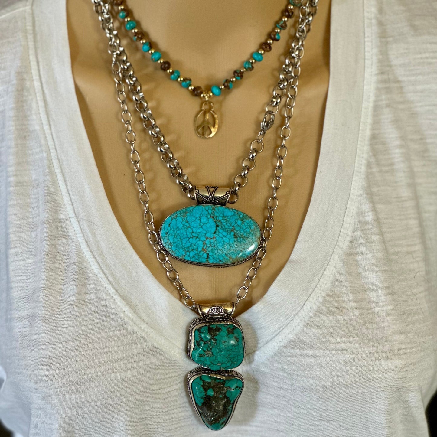 Turquoise Necklace Silver Chain Bead