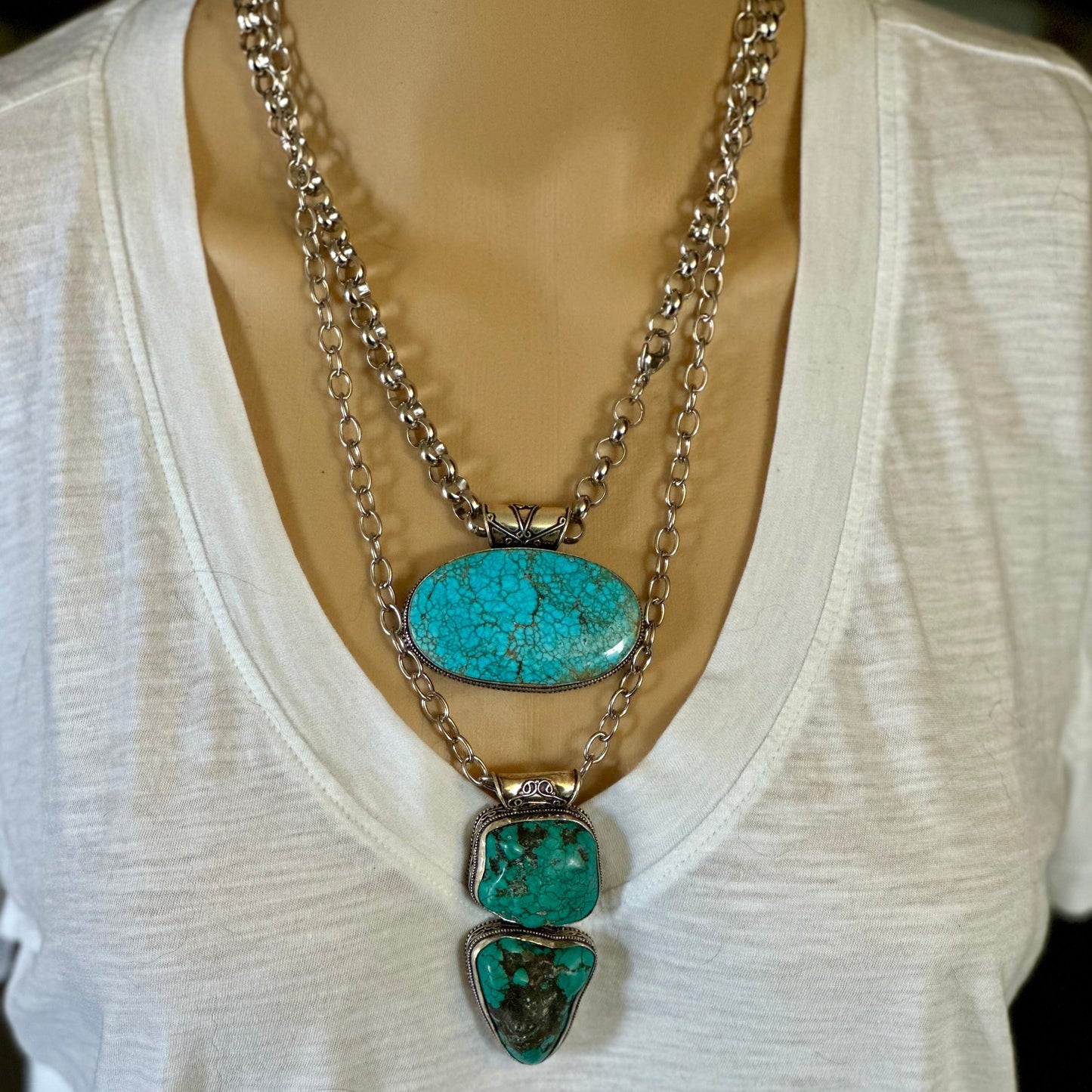 Silver Chain Turquoise Necklace