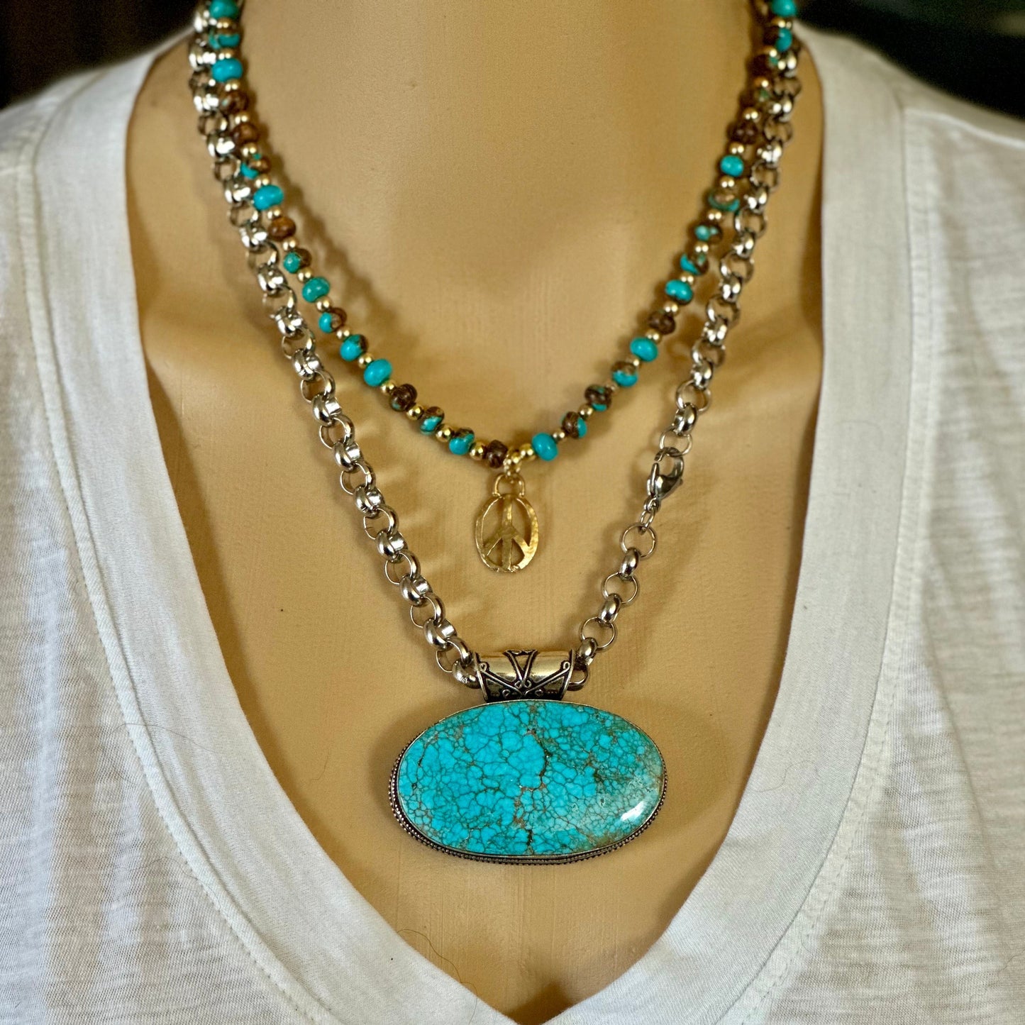 Turquoise Necklace Silver Chain Bead