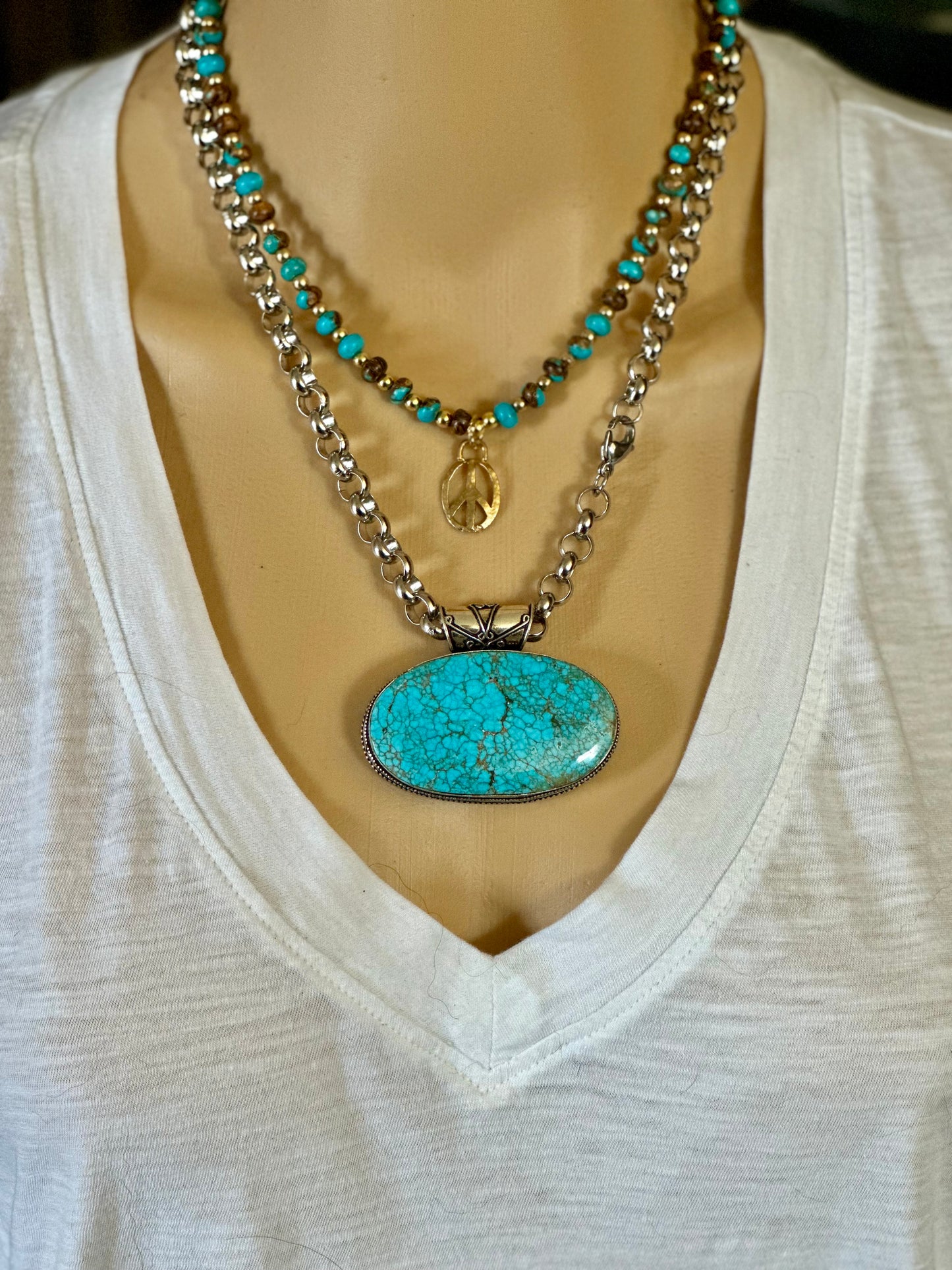 Turquoise Beaded Peace Sign Necklace