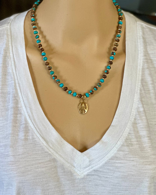 Turquoise Beaded Peace Sign Necklace