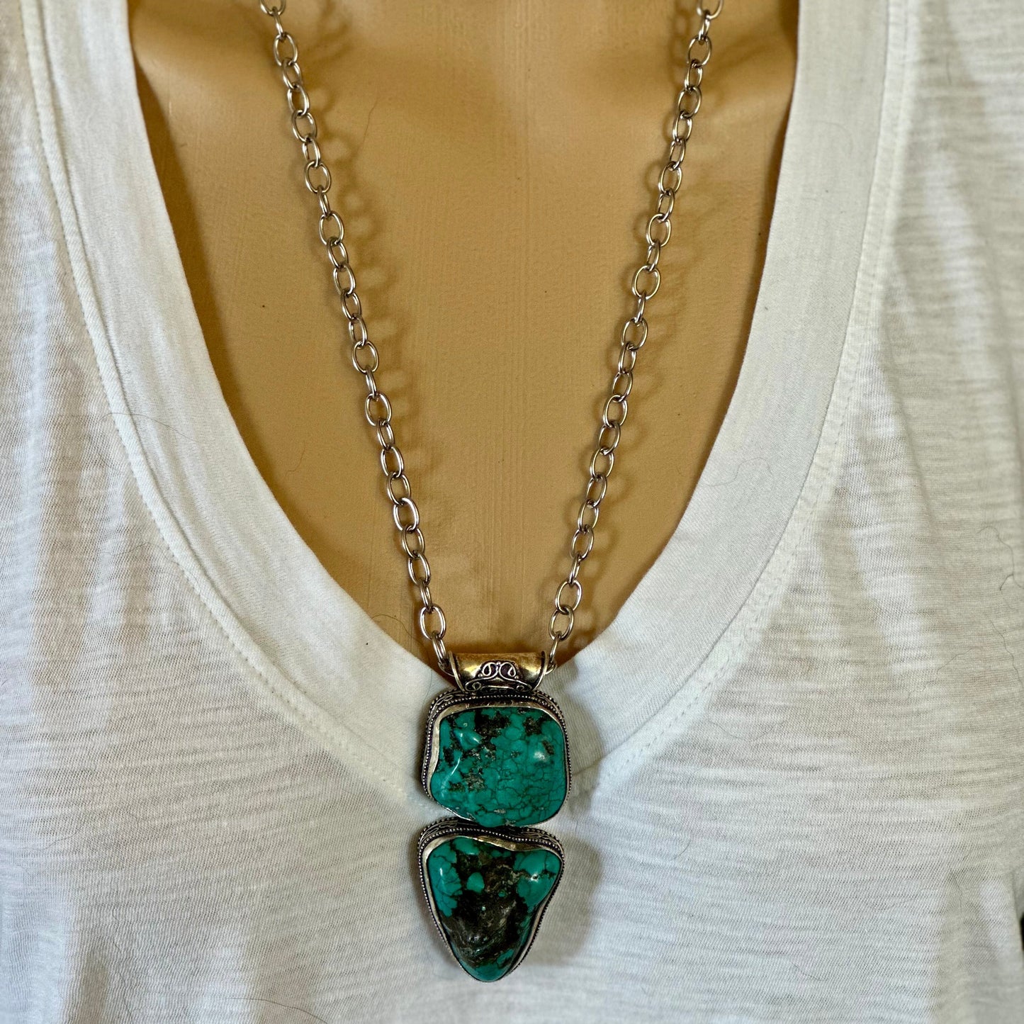 Silver Chain Turquoise Necklace