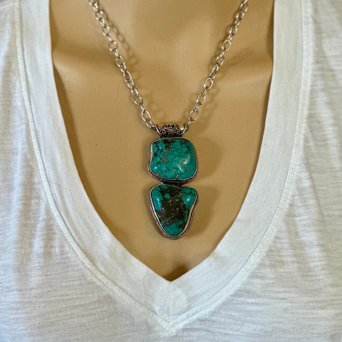 Silver Chain Turquoise Necklace