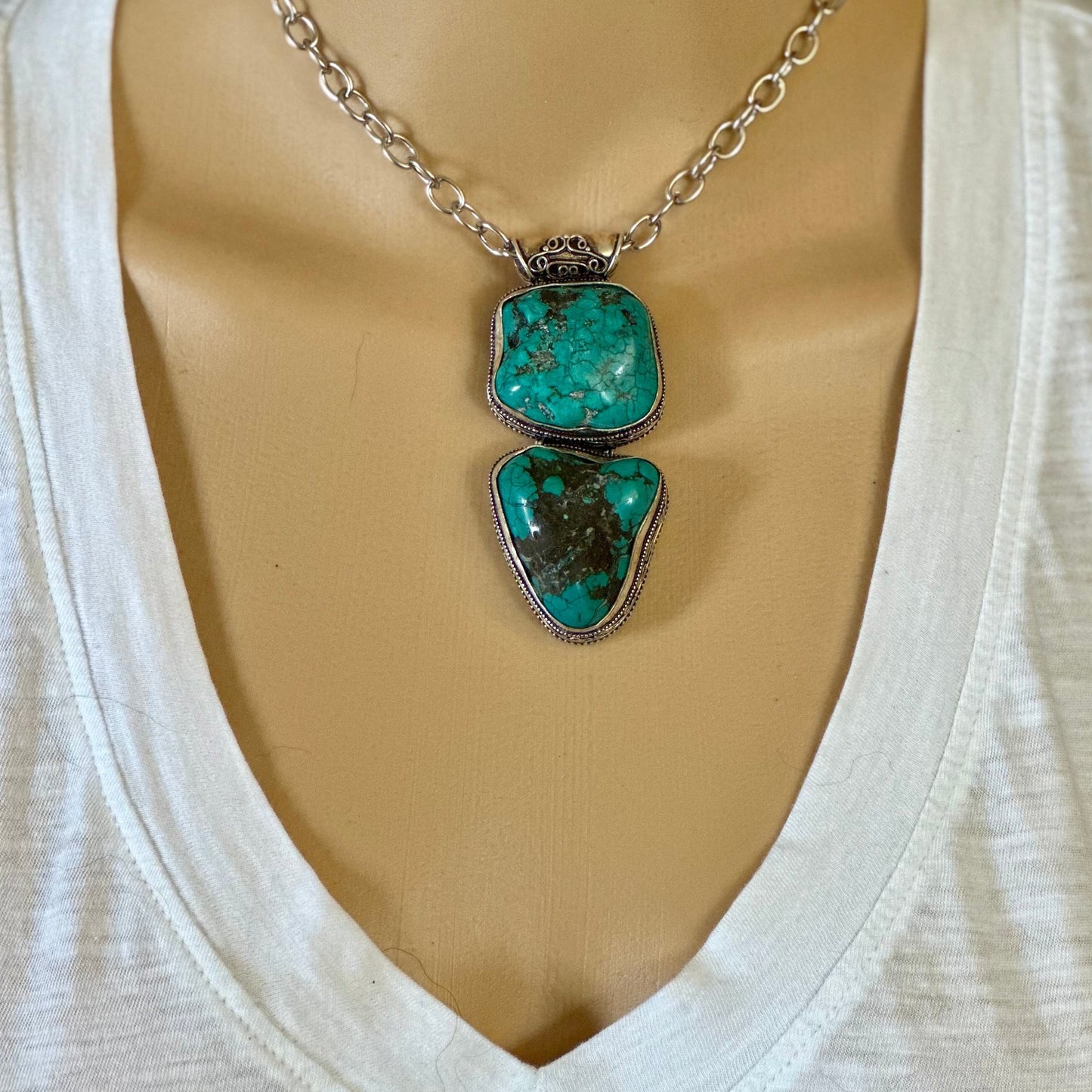 Silver Chain Turquoise Necklace