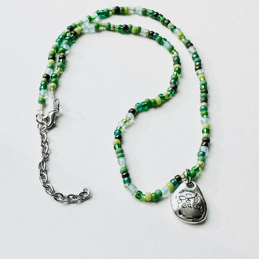 Beaded Boho Peace Artisan Czech Glass Green Necklace