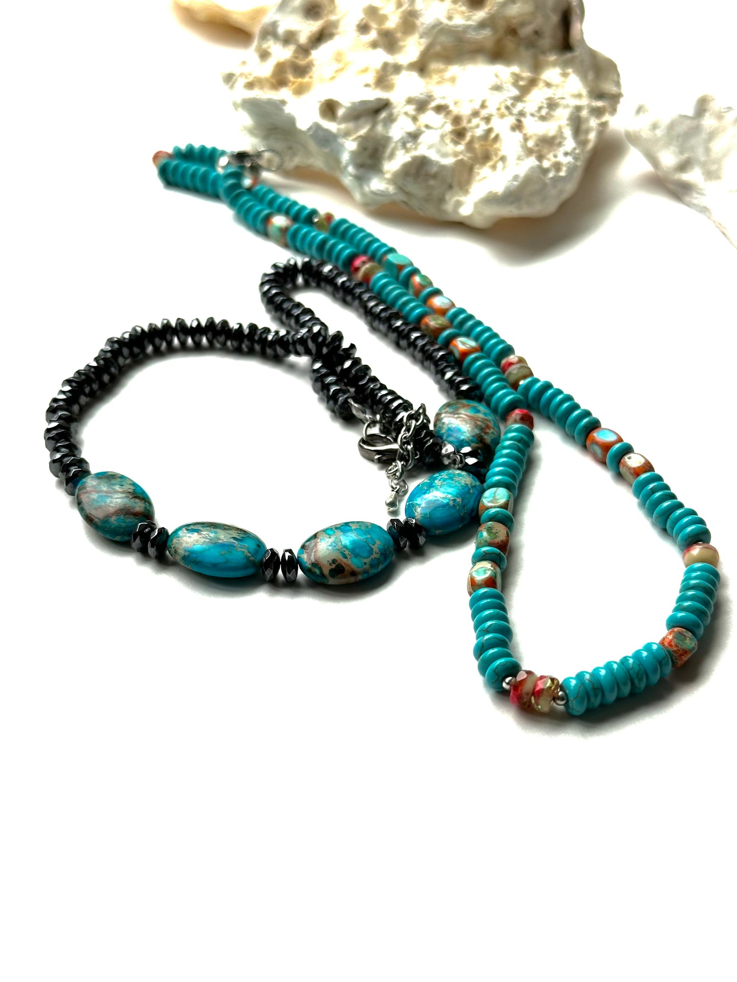 Boho Turquoise Gemstone Beaded Necklace Black